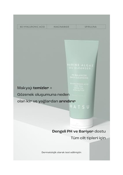 Matsu Professional Marine Algae, Sebum Dengeleme Günlük Yüz Temizleme Jeli, 200 ml modelleri