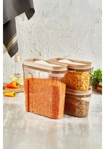 Ahmet Lüks Erzak Saklama Kabı, Şeffaf Füme 3 'lü Set (4 Lt+2lt+2 Lt), Bakır