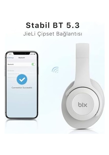 Bix Soundcraft Bh2 Katlanabilir Hoparlör Özellikli Eq Mod Tf Kart Girişli 40MM Sürücü Kablosuz Bluetooth 5.3 Kulaküstü Kulaklık (Buz Grisi) modelleri