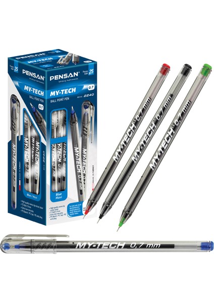 Pensan Tükenmez Kalem My-Tech 0.7 mm Iğne Uç Kırmızı 2240-25-LI-PKT fiyatları