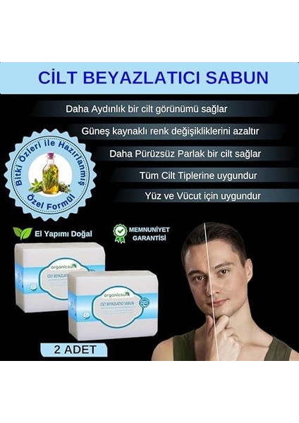 Organicsun Doğal Cilt Beyazlatıcı Sabun 140 gr x 2 Adet Tüm Cilt Tipleri Için B ve E Vitaminli fiyatları