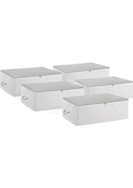 Textile 5'li Orta Boy Gri Çizgili Stuff & Things Hurç Set 52 x 28 x 21 cm