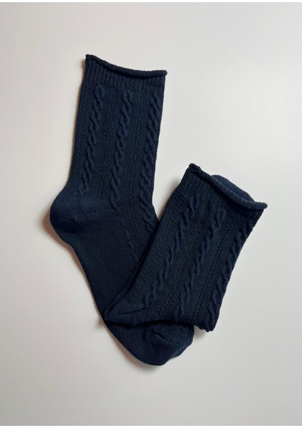 Pamuklu Yumuşak Dokulu Örgü Detaylı Çocuk Çorabı 3'lü Set (7-8 Yaş)