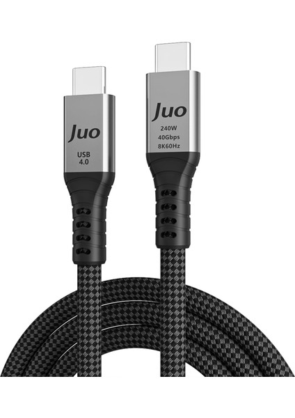 Juo USB 4.0 240W 40GBPS Thunderbolt 4 8k 60Hz Usb-C Görüntü Aktarım ve Type-C Hızlı Şarj ve Data Kablosu 1 Metre