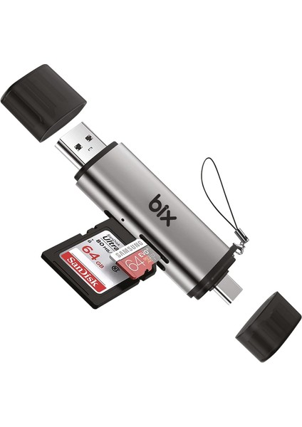 Bix Adp-11 Mikro Sd Kart Okuyucu Type-C & USB 3.2 Gen1, Hafıza Kartı Okuyucu Micro Sd Için Otg, Sdhc, Sdxc, Mmc Kart Adaptörü, Ipad, Macbook, Bilgisayar, Telefon ve Tablet ile Uyumlu