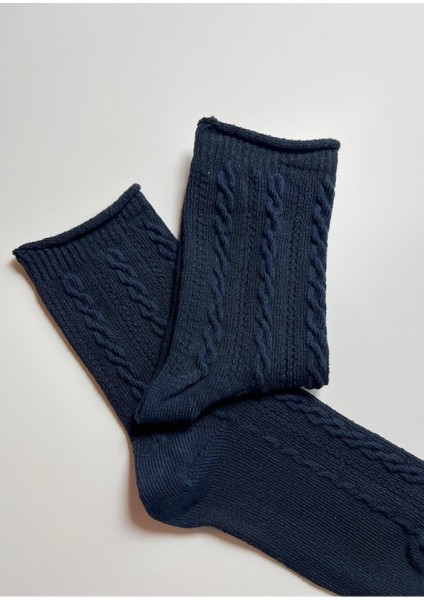 Pamuklu Yumuşak Dokulu Örgü Detaylı Çocuk Çorabı 3'lü Set (11-12 Yaş)