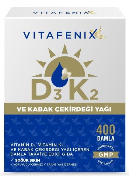 Vitafenix D3 K2 Vitamini ve Kabak Çekirdeği Yağı Içeren 1000 Iu 20 ml D3K2 Damla Takviye