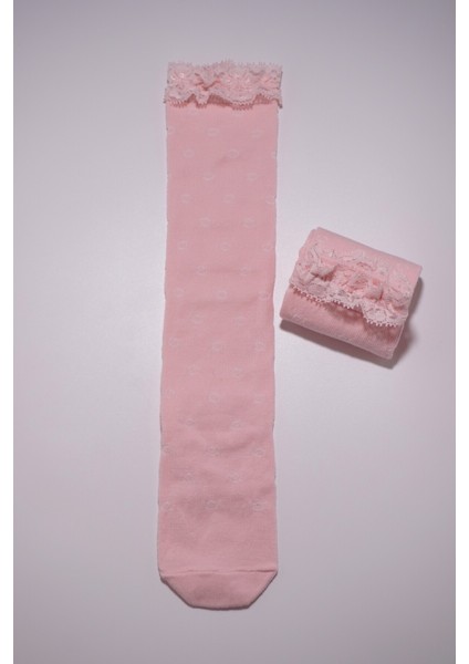 Pamuklu Puantiye Dokulu Dantelli Kız Çocuk Çorabı