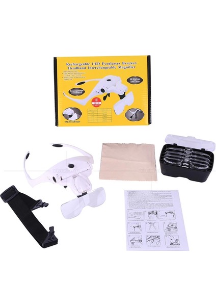 Şarjlı Gözlük Büyüteç Çalışma Büyüteci 5 Lensli 9892B2C