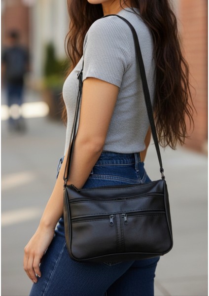 Kadın Askılı Yıkanmış Deri 5 Gözlü Çanta