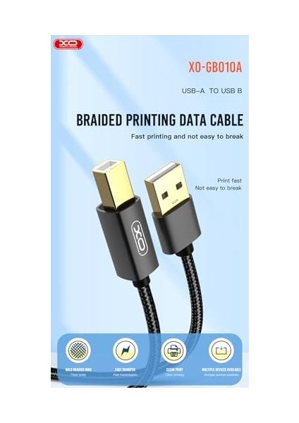 Xo Is Beauty USB Yazıcı Kablosu GB010A, Usb-A Dan Usb-B Ye, Örgü Kablo, Yazıcı, Tarayıcı, Fax, Kolay Kurulum, 1.5 Metre, USB 2.0, Siyah fiyatları
