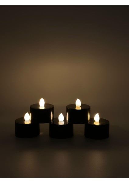 5 Adet 6 cm Siyah Renk Batom LED Mum Çap 6 cm