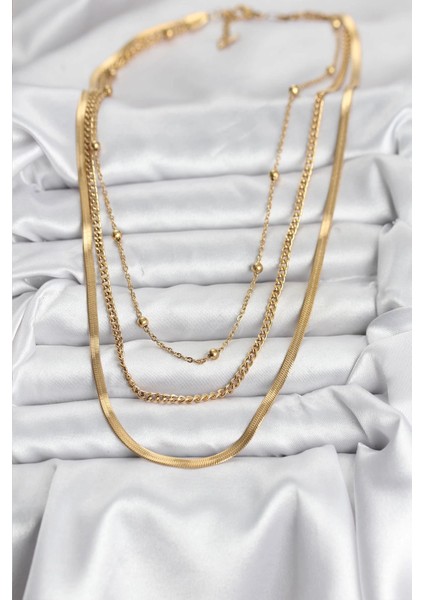 Bfs 316L Çelik Gold Renk 3'lü Kadın Kolye fiyatları