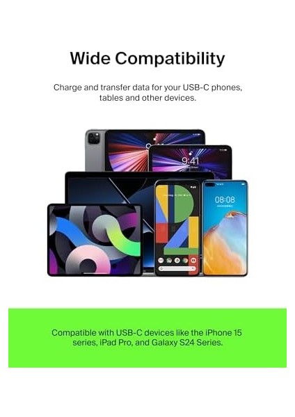 Boost Charge USB C Şarj Kablosu, Usb-C, Usb-A Kablosu, 16, 15, Galaxy S24, S23,, iPad Pro, Switch ve Daha Fazlası Için, 1 Metre, 2'li Paket, Beyaz modelleri