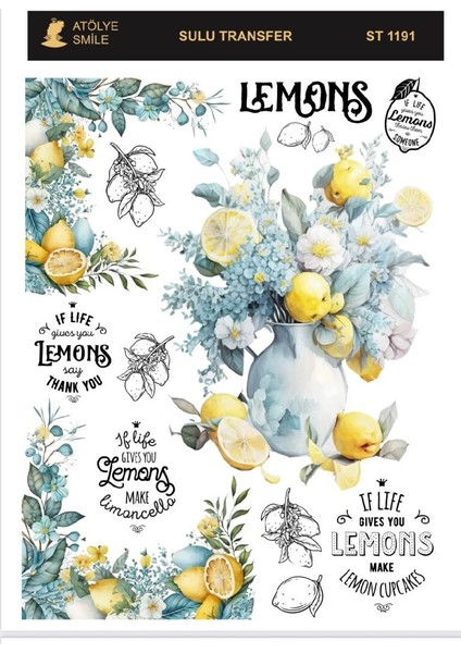 ST1191 Limon Desenli Açık Zemin Sulu Transfer 25*35 cm