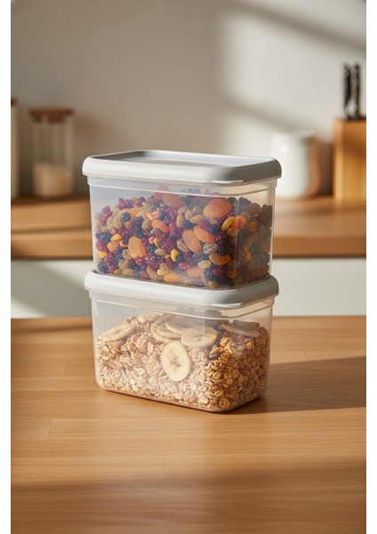 Hide Plus 2'li Saklama Kabı 1900 ml Beyaz