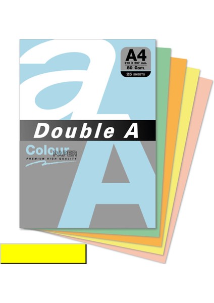 Double A Renkli Kağıt 25 Li A4 80 gr Limon Sarısı
