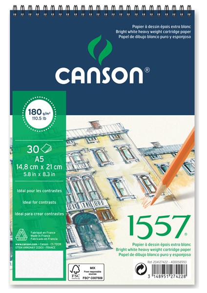 Canson 1557 Resim ve Çizim Blok 180 gr A5 20 Yp Üstten Spiralli