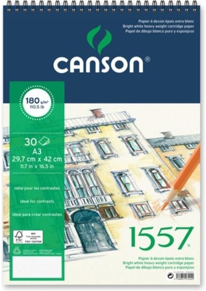 Canson 1557 Resim ve Çizim Blok 180 gr A4 20 Yp Üstten Spiralli