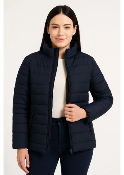 Kadın Bomber Mont Ceket – Su Itici Kumaş, Kapitone Astarlı, Fermuarlı, Kışlık - Lacivert