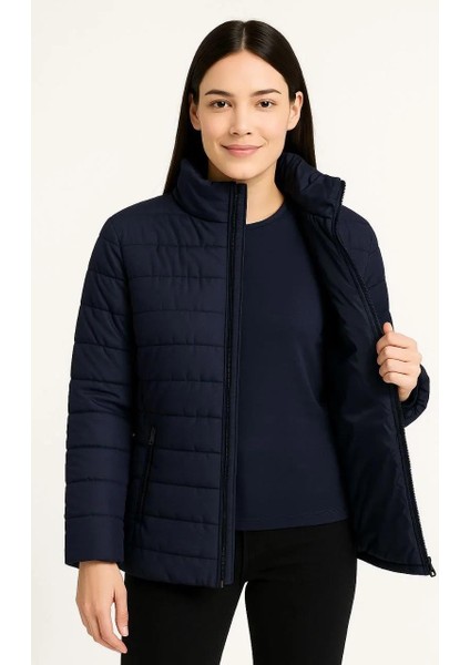 Kadın Bomber Mont Ceket – Su Itici Kumaş, Kapitone Astarlı, Fermuarlı, Kışlık - Lacivert fırsatları