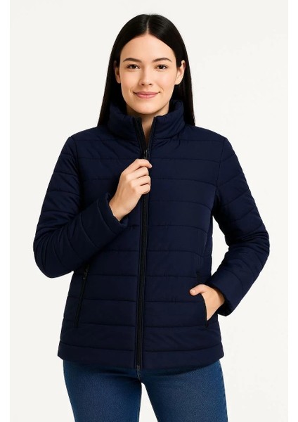 Kadın Bomber Mont Ceket – Su Itici Kumaş, Kapitone Astarlı, Fermuarlı, Kışlık - Lacivert