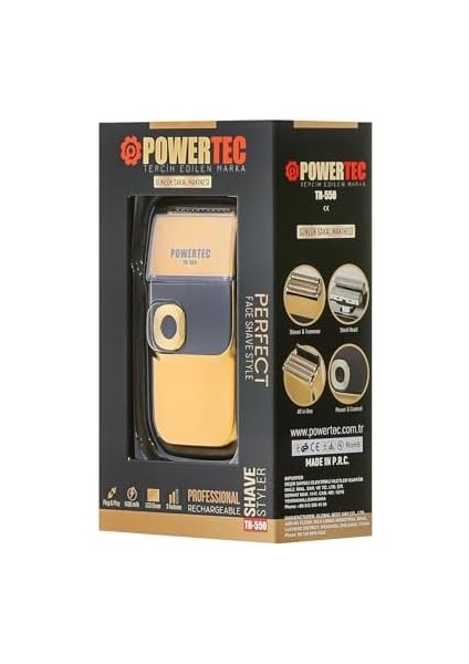 Powertec TR-550 Şarjlı Günlük Sakal Sinekkaydı Tıraş Hassas Düzeltici Döner Başlık