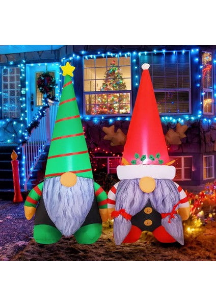 Yılbaşı Dekoru Işıklı Şişme Noel Babalar Dekoru 160 cm