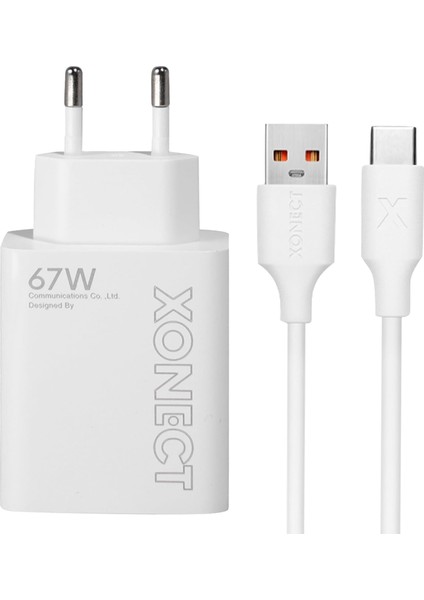 - USB Çıkışlı 67W Hızlı Şarj Adaptörü ve 1m USB To Type-C Kablo Seti