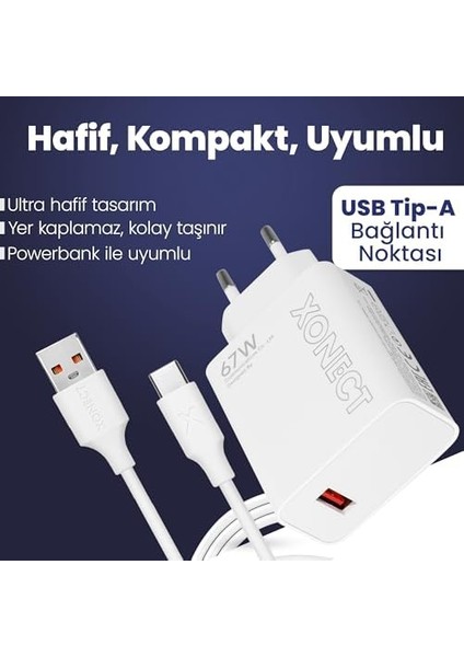 - USB Çıkışlı 67W Hızlı Şarj Adaptörü ve 1m USB To Type-C Kablo Seti fiyatları