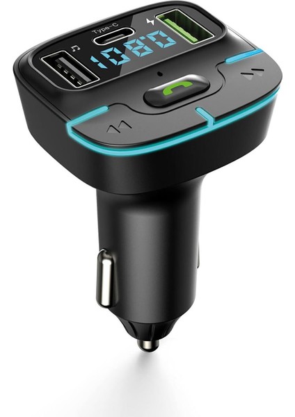F9 Araç Fm Transmitter 5.3 Bluetooth Araç Kiti USB Type-C Hızlı Şarj Çıkışlı Çakmaklık Girişli (F9)