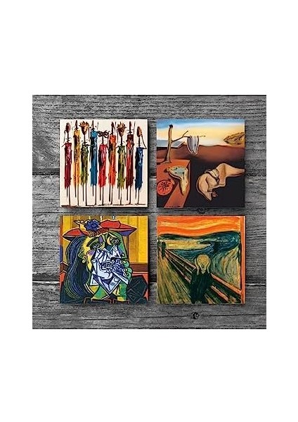 Salvador Dalí Belleğin Azmi, Ağlayan Kadın, Çığlık, Yerli Kadınlar Taş Altlığı Seti - 4 Parça - Dekoratif, Mutfak Aksesuarı, 10X10 Cm, Kaydırmaz Tabanlı SC323 modelleri