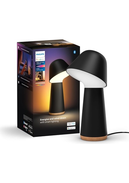 Hue Twilight Beyaz ve Renkli Ambiyans Masa Lambası, Siyah