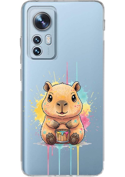 Xiaomi Mi 12 Lite ile Uyumlu Splash Kapibara Tasarımlı Slimfit Şeffaf Silikon Kılıf