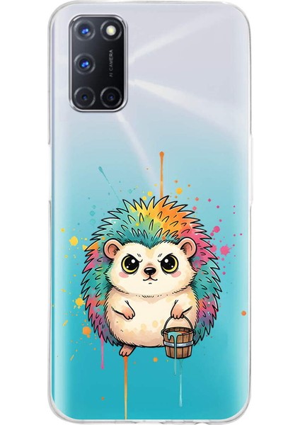 Oppo A72 ile Uyumlu Splash Kirpi Tasarımlı Slimfit Şeffaf Silikon Kılıf