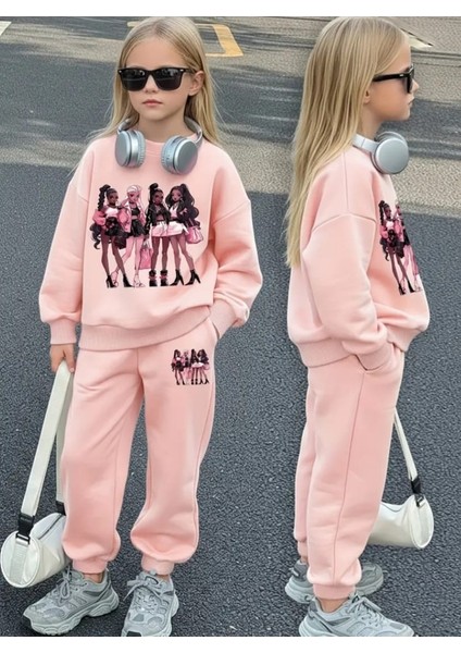 Özel Tasarım Pop Star Kızlar Baskılı 3 Iplik Kalın Kışlık Alt Üst Kız Çocuk Eşofman Takımı