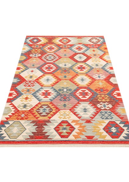 Ürgüp 01 Multy %100 Pamuk ile Üretilen Etnik Desenlere Sahip Yıkanabilir Çift Taraflı Ince Yıkanabilir Kilim