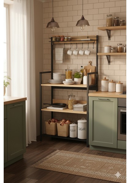 Tridihome Mutfak Rafı Kiler Düzenleyici Tel Sepetli 4 Katlı Metal Ahşap Çok Amaçlı Raf Ünitesi fiyatları