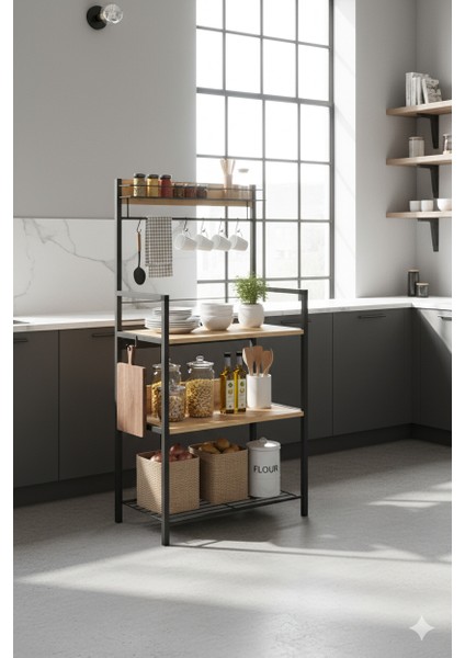 Tridihome Mutfak Rafı Kiler Düzenleyici Tel Sepetli 4 Katlı Metal Ahşap Çok Amaçlı Raf Ünitesi fırsatları