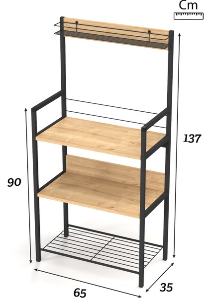 Tridihome Mutfak Rafı Kiler Düzenleyici Tel Sepetli 4 Katlı Metal Ahşap Çok Amaçlı Raf Ünitesi