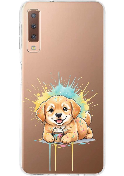 Samsung Galaxy A7 2018 ile Uyumlu Splash Köpek Tasarımlı Slimfit Şeffaf Silikon Kılıf