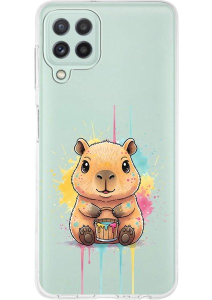 Samsung Galaxy M32 ile Uyumlu Splash Kapibara Tasarımlı Slimfit Şeffaf Silikon Kılıf