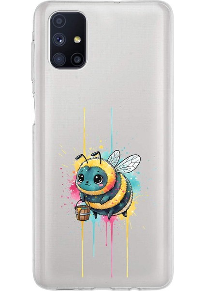 Samsung Galaxy M51 ile Uyumlu Splash Arı Tasarımlı Slimfit Şeffaf Silikon Kılıf