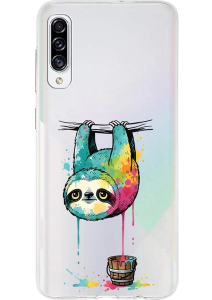 Samsung Galaxy A30S ile Uyumlu Splash Tembel Hayvan Tasarımlı Slimfit Şeffaf Silikon Kılıf