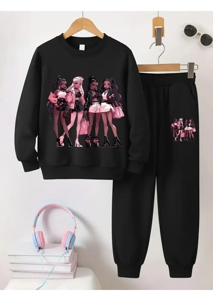 Özel Tasarım Pop Star Kızlar Baskılı 3 Iplik Kalın Kışlık Alt Üst Kız Çocuk Eşofman Takımı modelleri