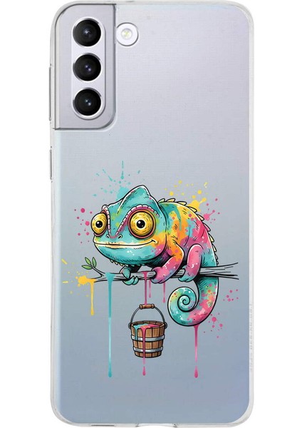 Samsung Galaxy S21 Plus ile Uyumlu Splash Bukalemun Tasarımlı Slimfit Şeffaf Silikon Kılıf