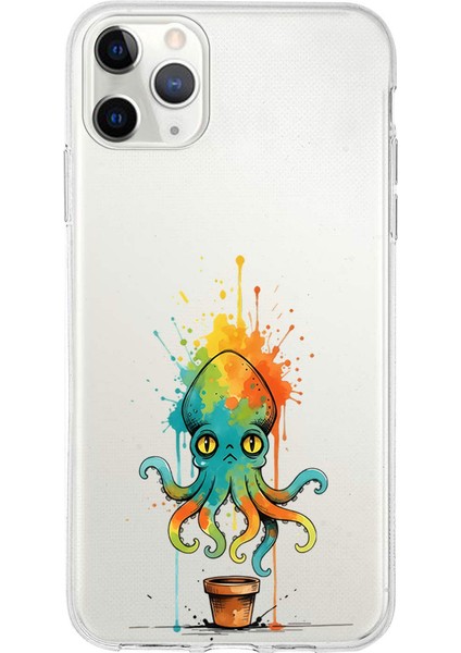 iPhone 11 Pro ile Uyumlu Splash Ahtapot Tasarımlı Slimfit Şeffaf Silikon Kılıf