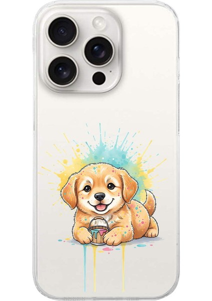 iPhone 16 Pro Max ile Uyumlu Splash Köpek Tasarımlı Slimfit Şeffaf Silikon Kılıf