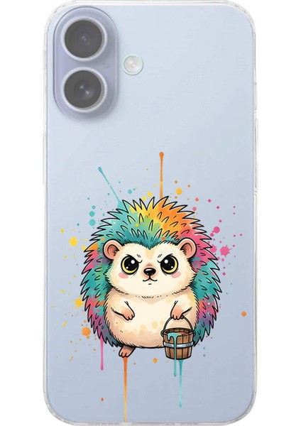iPhone 16 Plus ile Uyumlu Splash Kirpi Tasarımlı Slimfit Şeffaf Silikon Kılıf