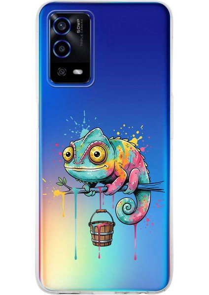 Oppo A55 ile Uyumlu Splash Bukalemun Tasarımlı Slimfit Şeffaf Silikon Kılıf